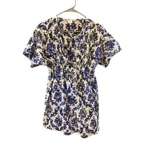 NWOT Milly Minis Girls Cotton V-Neck Beach Coverup blue/cream  size 14